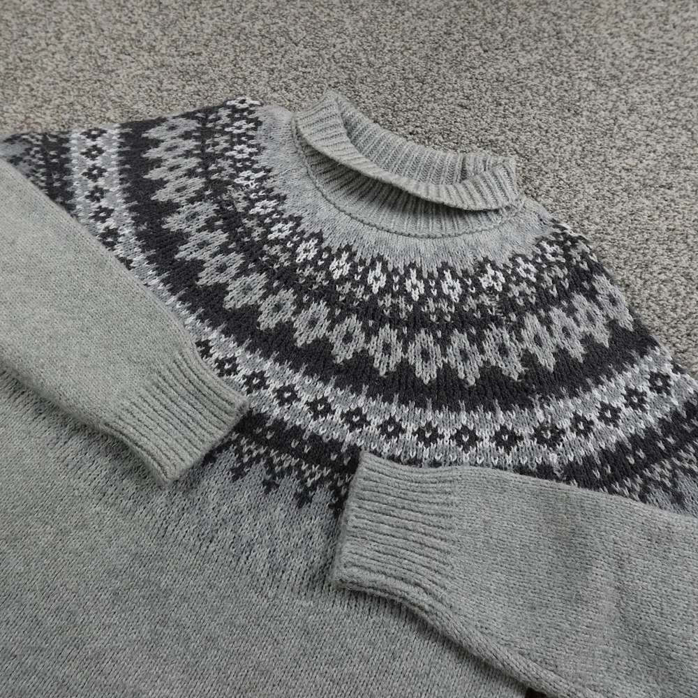 Lucky Brand Sweater Womens M Gray Nordic Fair Isle Turtleneck Pullover Knit Top
